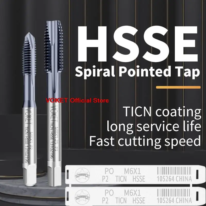 VOKET HSSE-M35 JIS Standard With TICN Spiral Pointed Tap M2 M2.5 M3 M4 M5 M6 M8 M10 M12 Metric Machine Screw Thread Taps