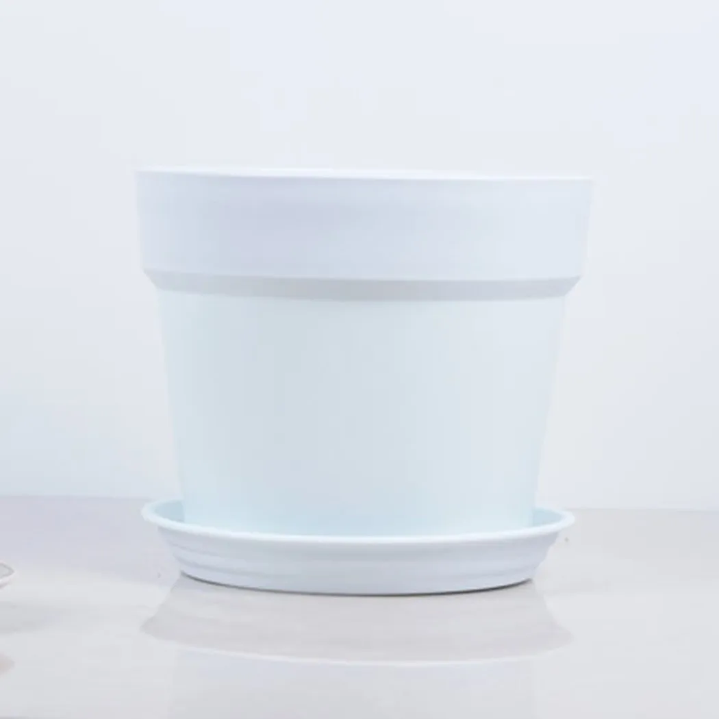 Maceta de plástico blanca con bandeja, cerámica para plantas de 9,5 cm x 9cm, resina roja, agua redonda, contenedor negro Beige, cultivo de jardín