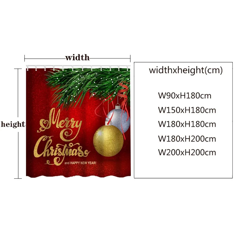 New Year 2022 Shower Curtains Santa Snowman Claus Bathroom Christmas Decoration Polyester Waterproof Bath Curtain with Hooks