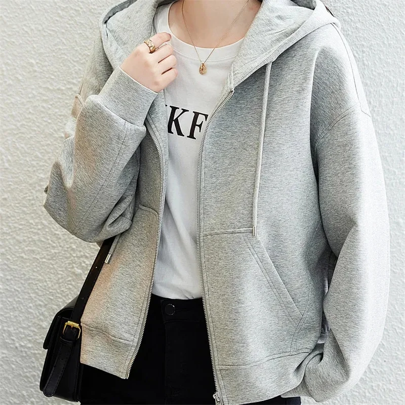 Green Hooded sweatershirt Jackets Women\'s zippered cardigan 2023 Spring and Autumn New Casual Sports Fashion Women Jacket Cotton