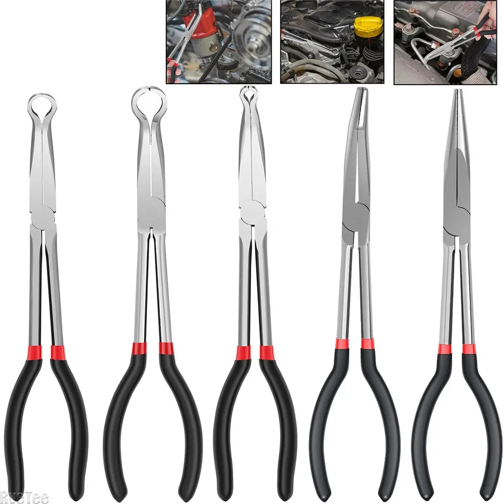 16in Multi-purpose Long Nose Pliers Straight Needle Nose Pliers 45/90 Degree Curved for Electrician Tool