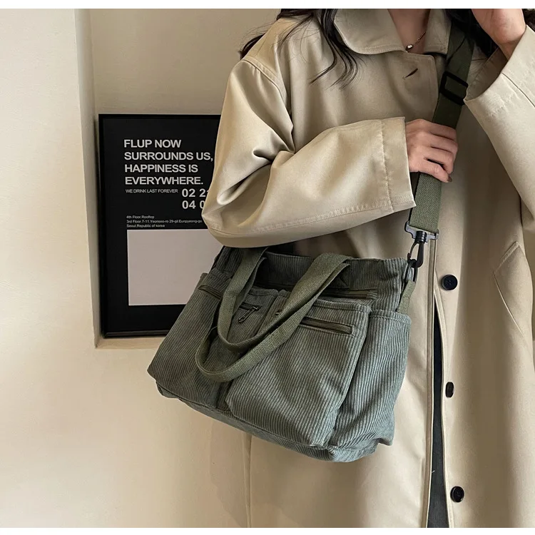 

Casual Corduroy Messenger Bags Large Capacity Commuter Mummy Portable Shoulder Bag Multi Layers Camping Tote bags Мужская сумка
