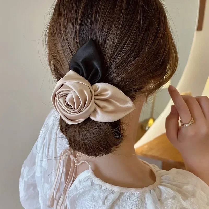 Horquilla de Rosa Retro elegante francesa para mujer, pinza de pelo de temperamento, accesorios para el cabello, pinzas para el cabello de cola de caballo alta, otoño e invierno, 2024