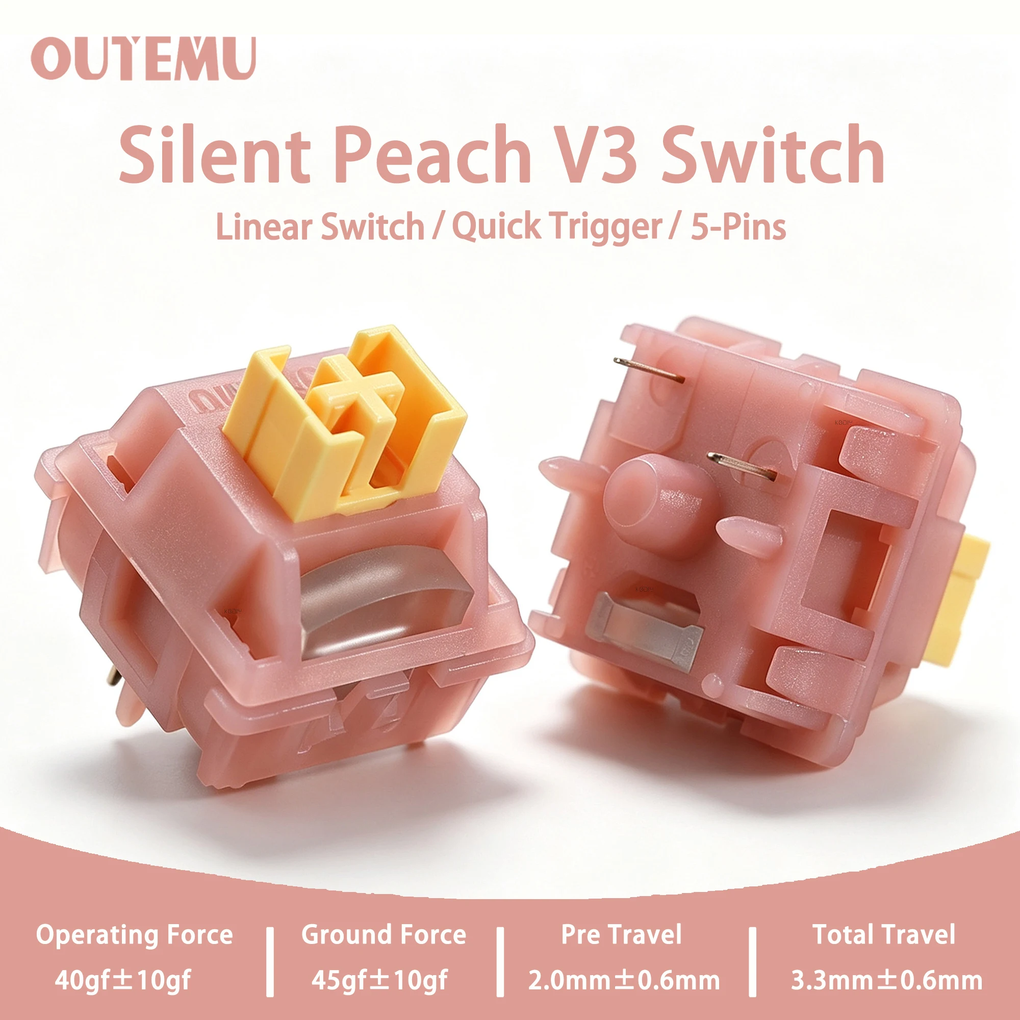 Outemu Peach V3 Silent Switch 40gf 5-Pin Linear Creamy Switches For Custom DIY 60 Gaming Mechanical Keyboard POM PA66 Pre-Lubed