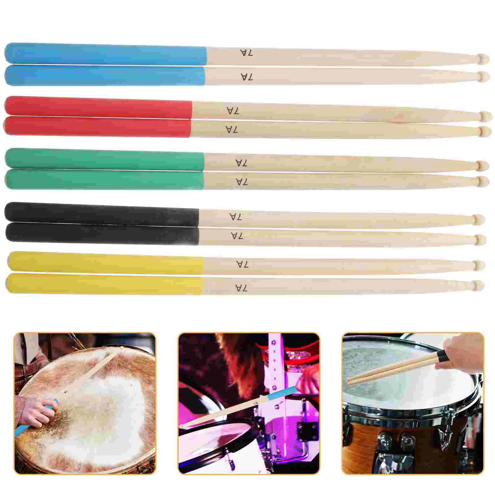 5 Pairs Kids Musical Instruments Wood Drum Sticks 7A Drumstick Mallets Pad Child