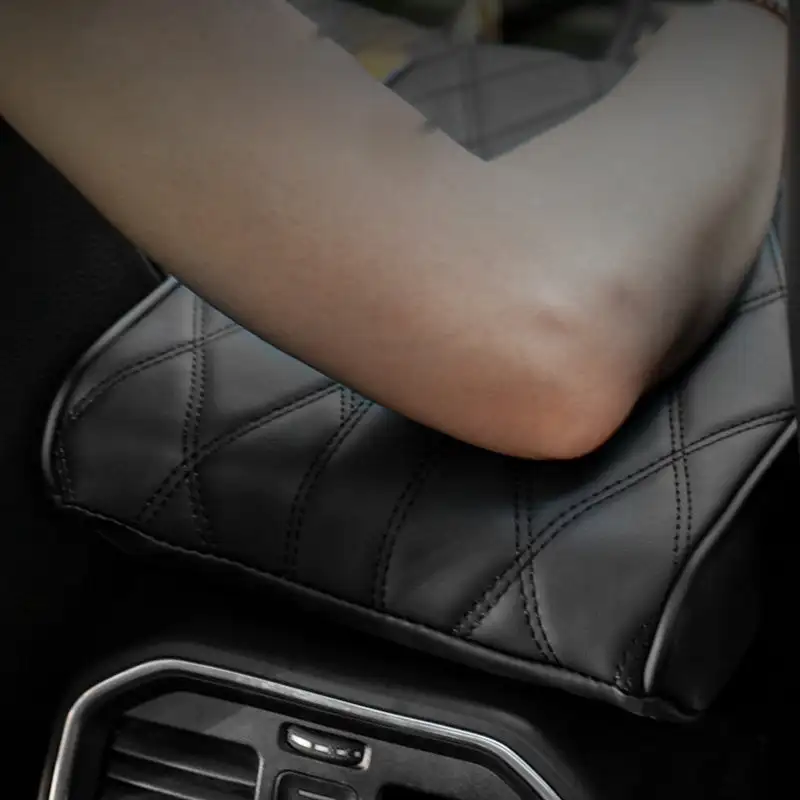 Waterproof Leather Car Armrest Box Pad Universal Car Center Console Cover Pads Grid Memory Cotton Auto Arm Rest Cushion for SUV