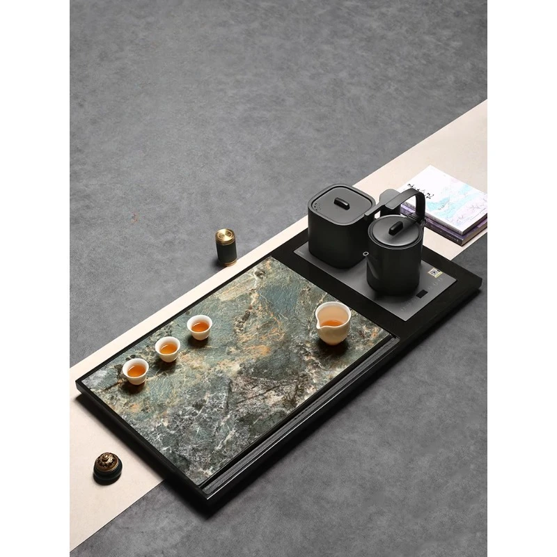 Natural Wujinshi tea tray Automatic water boiling integrated induction cooker Household set Drainage light luxury rock plate tea