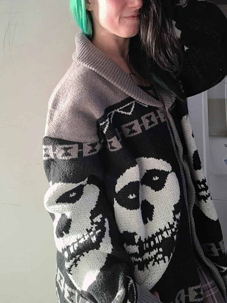 Herbst Winter Harajuku-Stil Gothic Geistermuster Herren Pullover Hip-Hop Street Paar Strickpullover Damen Streetwear – Detail 9