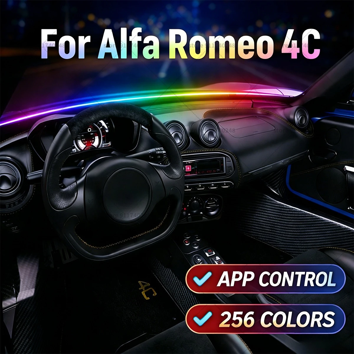 For Alfa Romeo 4C  Automotive decoration light strip,colorful acrylic front windshield soundproofing strip,ambience light