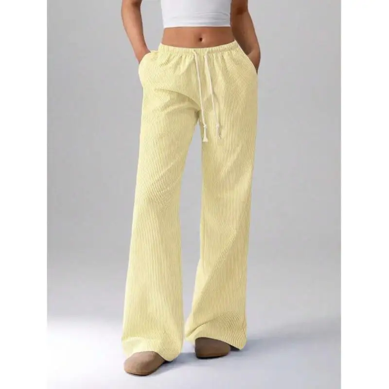 

Low Waist Dstring Cotton Straight Leg Pants Retro Sle Ciwalk Nine Point Length Elastic Micro Spring Summer New Arrival