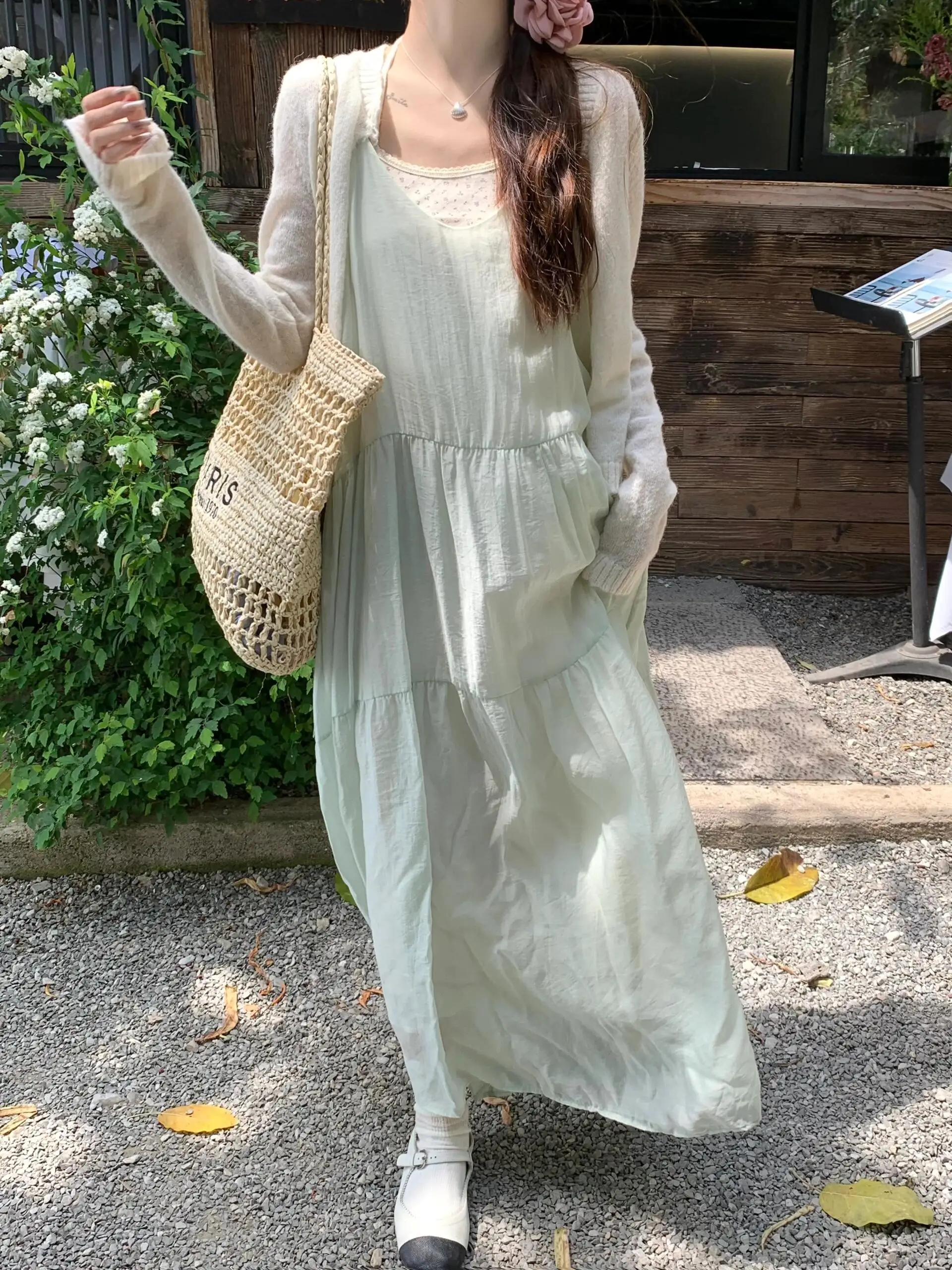 กระโปรงยาวทรงเอ รุ่น Mint een ter Dr Beach Vaion สำหรับผู้หญิง สไตล์หรูหราสำหรับฤดูร้อน เอวหลวม ไม่มีซิป