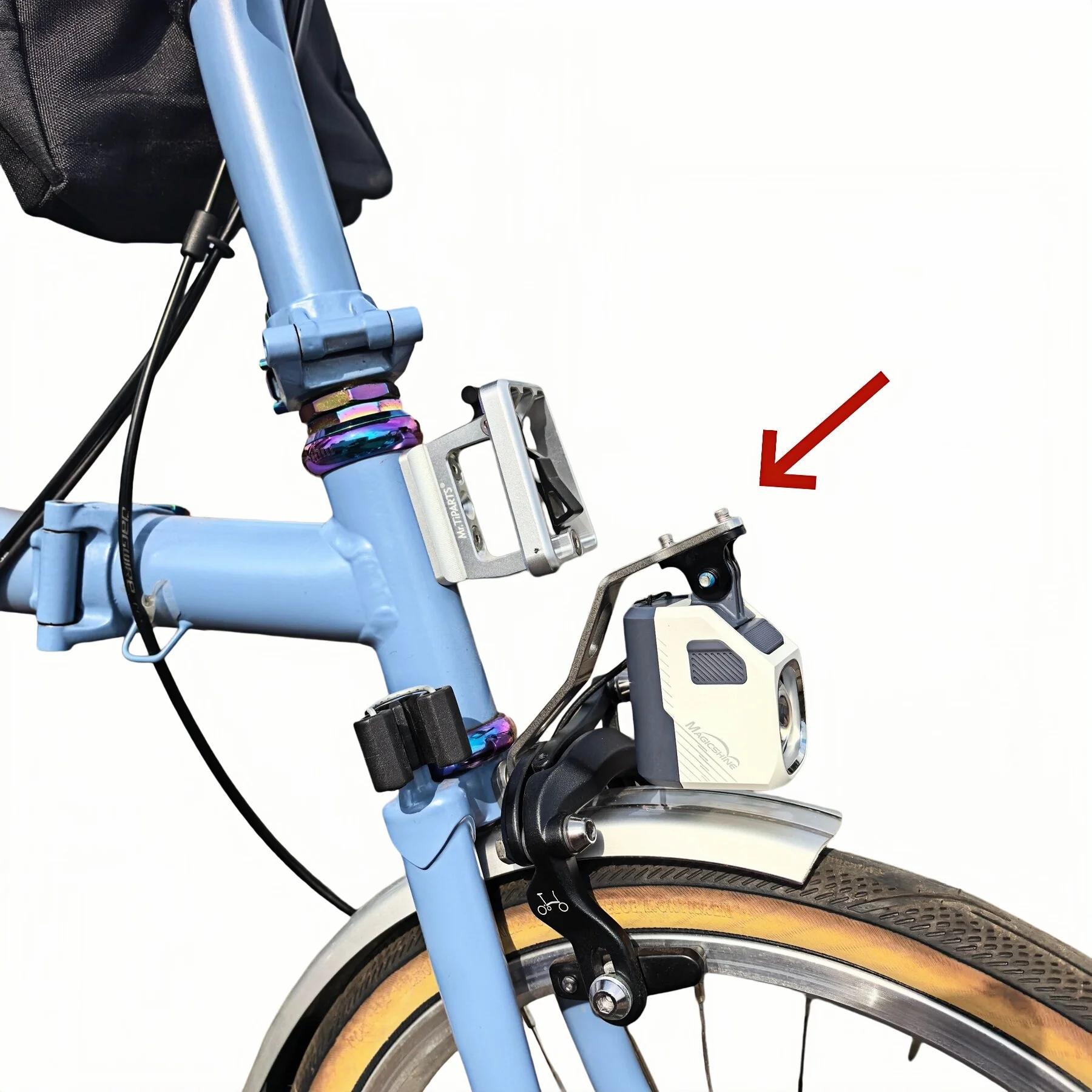 Bicycle Front Light Mount Bracket for Brompton & DAHON Folding Bike Lamp Holder Bracket Under-mount view 3
