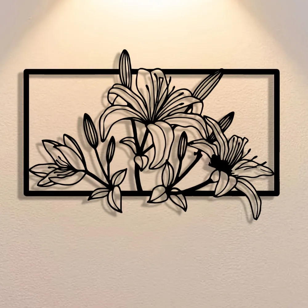 CIFBUY Iron Art Wall Decor Abstract Lily Flower Metal Plaque Hollow Out Plant Sign Minimalist Art Decor for Home Office Living R