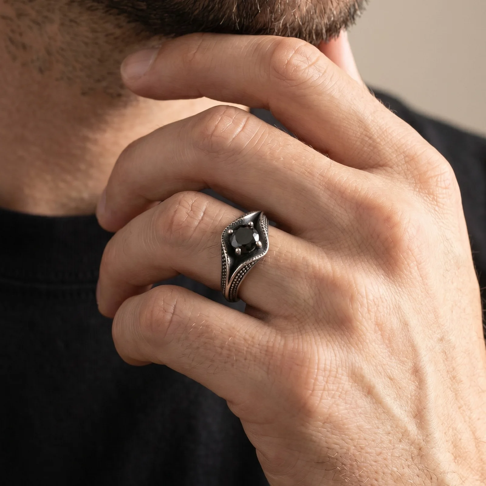 Men'S Accessories Rings - แหวนสแตนเลสสตีลประดับหินสีดำและเพชร CZ สำหรับผู้ชาย เครื่องประดับแฟชั่นทันสมัย ของขวัญ สวมใส่ได้ทุกวัน
