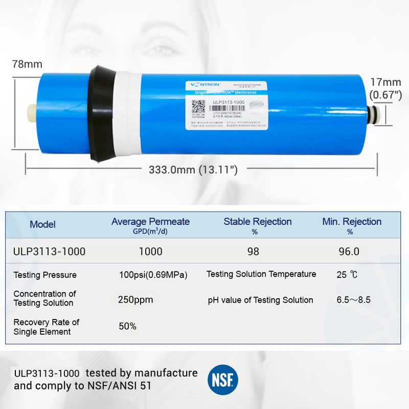 Membrana ad osmosi inversa 1000 Gpd 3113 Sostituzione del filtro dell'acqua a membrana RO ULP3113-1000