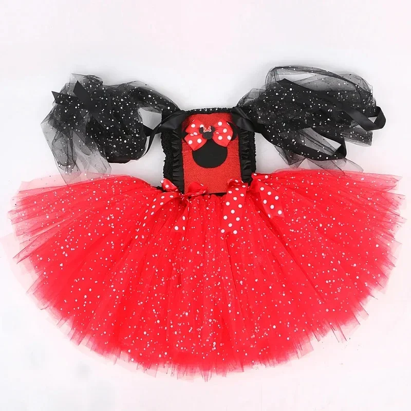 Nuevos Vestidos Brillantes Rojos de Minnie Princesa 2026 para Navidad y Halloween, Disfraces de Ratón de Dibujos Animados, Tutú de Ballet con Orejas COS