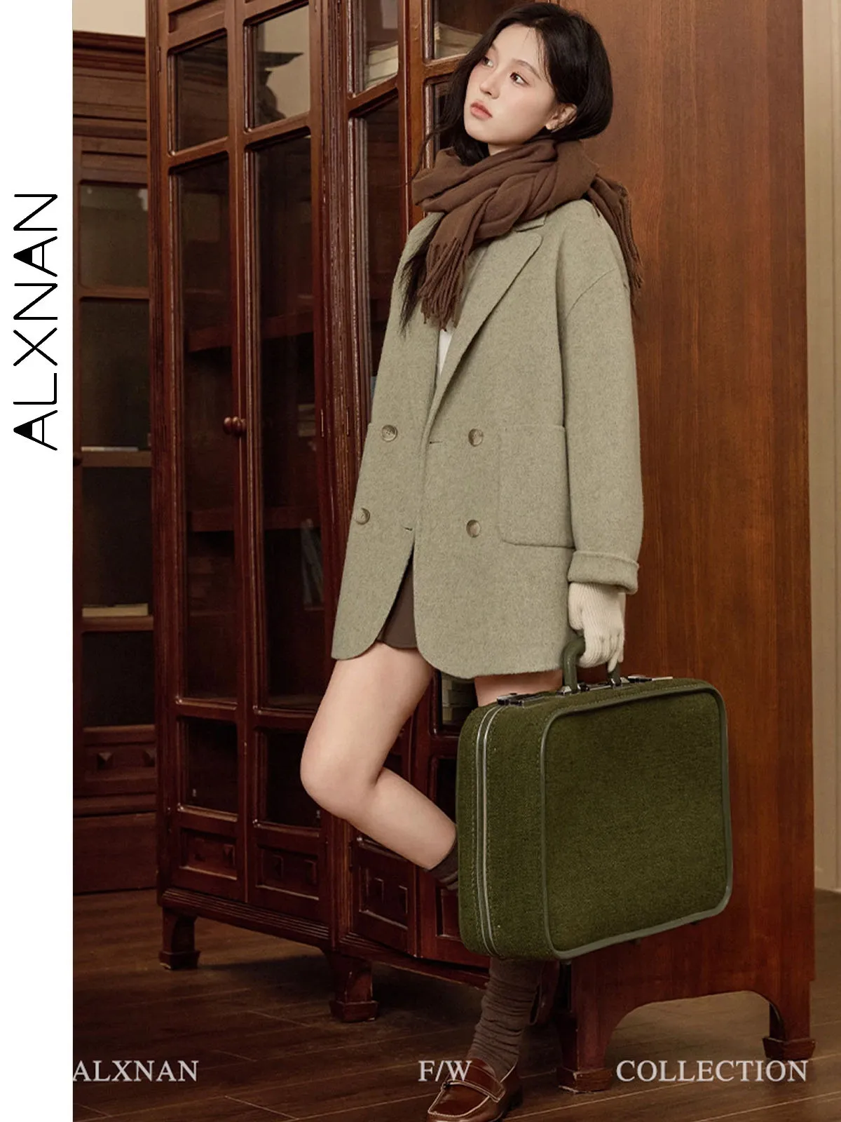 

ALXNAN Women's Woolen Coat 2025 Trend Suit Lapel Collar Drop Sleeve Single Breasted Coats Autumn Winter Warm Outerwear L50951