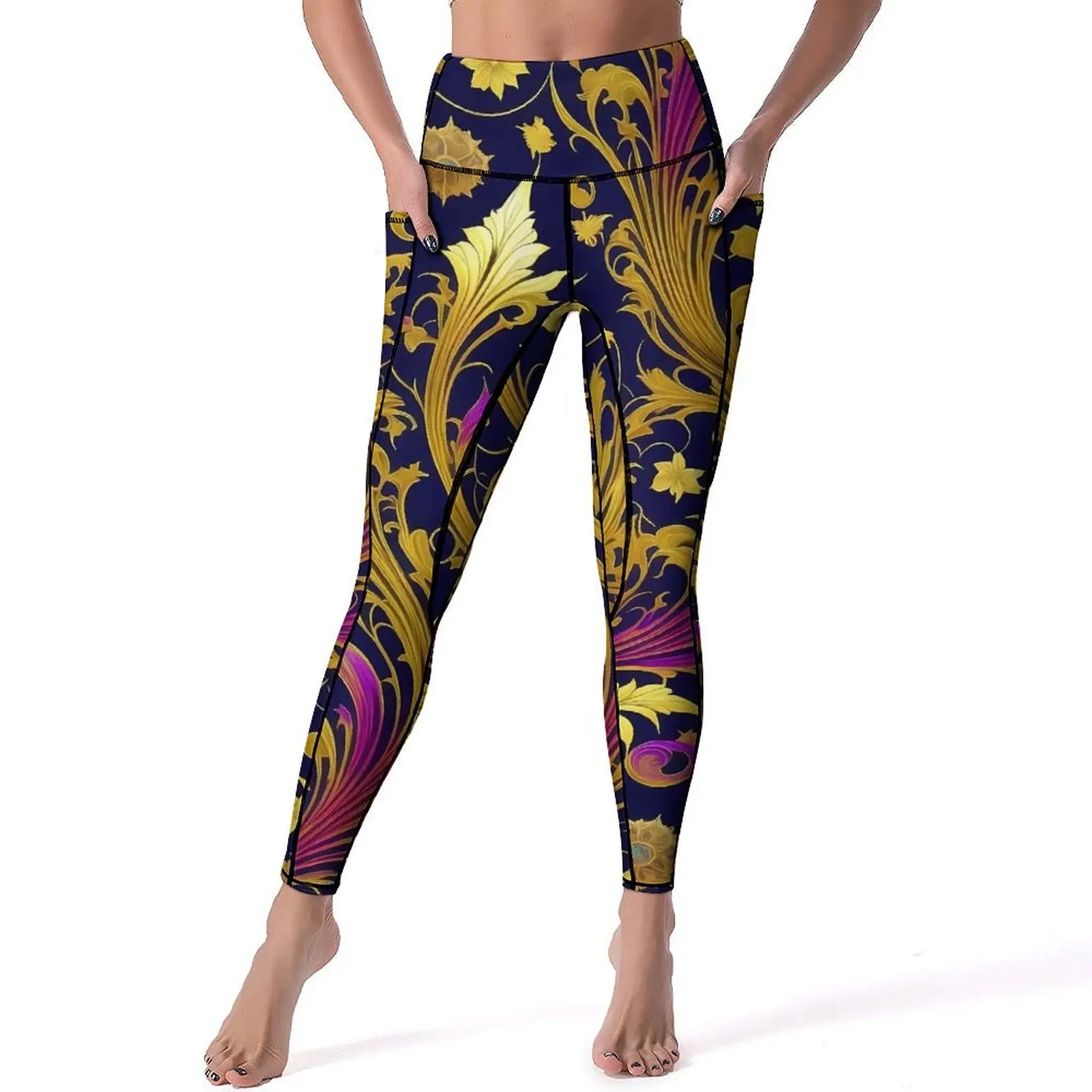 Art Nouveau Alphonse Leggings Sexy Mucha Blätter Floral Fitness Laufen Yoga Hosen Hohe Taille Schnell Trocknende Sport Strumpfhosen Leggins