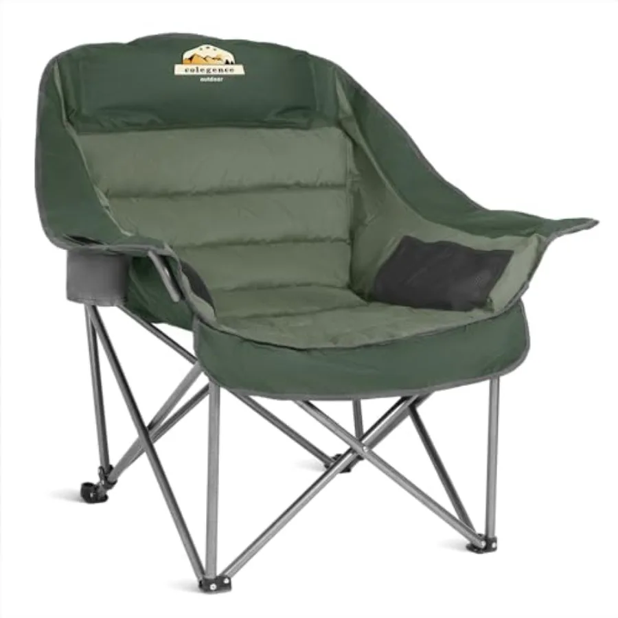 

Oversized XL Padded Camping Chair Wide Heavy Duty Lawn Chairs Support 450 LBS Portable Folding Giant Plus Camp Chair with Side