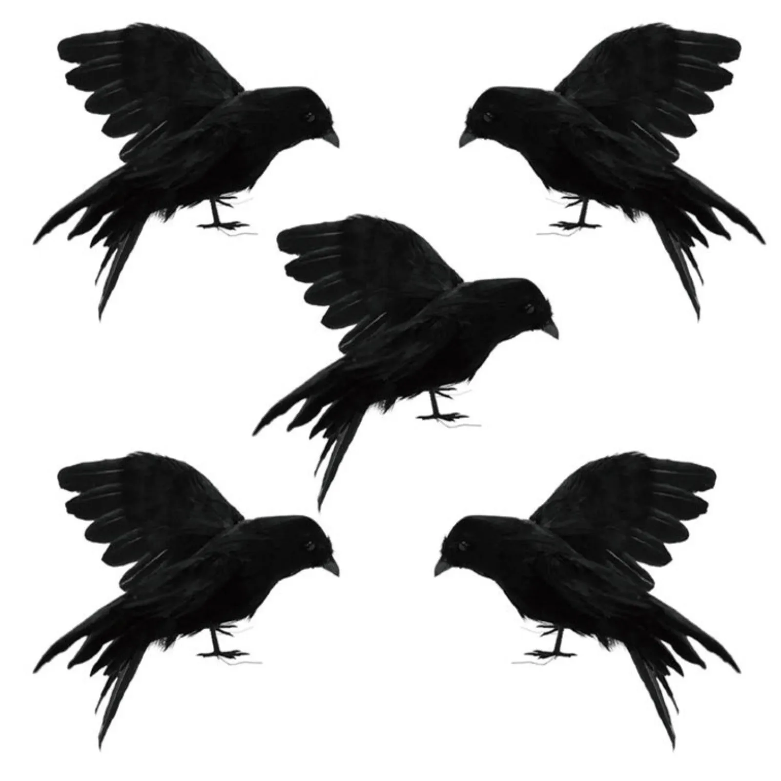 

5PCS Halloween Crow Decorations Realistic Handmade Black Feather Crows Prop Ravens for Outdoors Indoors Halloween Decor 2025