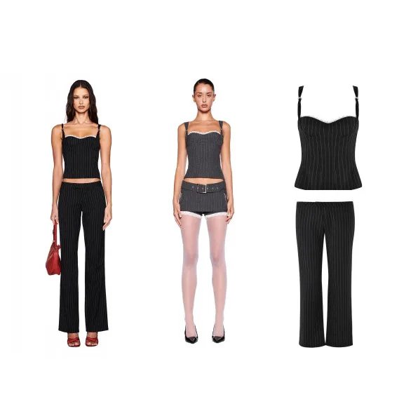 

IIA Spicy Girl, облегающее полосатое боди с кружевной отделкой, юбка, брюки, длинный облегающий комплект, повседневная спортивная одежда, женская мода 202, весна