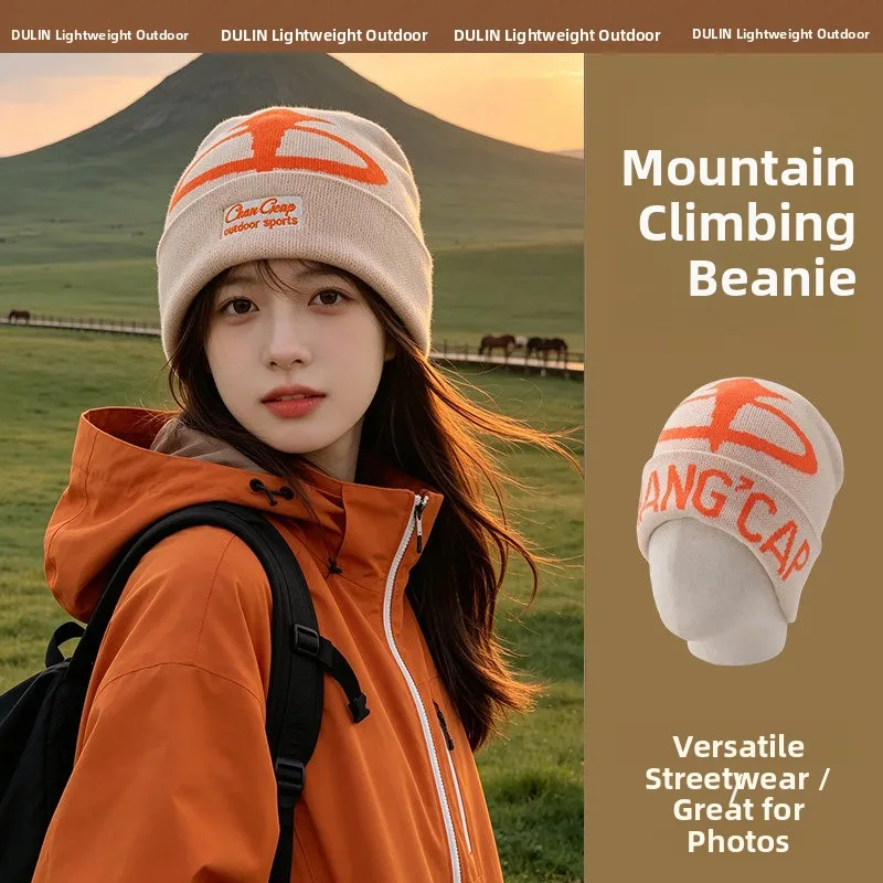 Womens Knitted Woolen Hat Caoxi 2026 New Outdoor Hiking Mountain Climbing Windproof Big Head Circumference Small Face Display