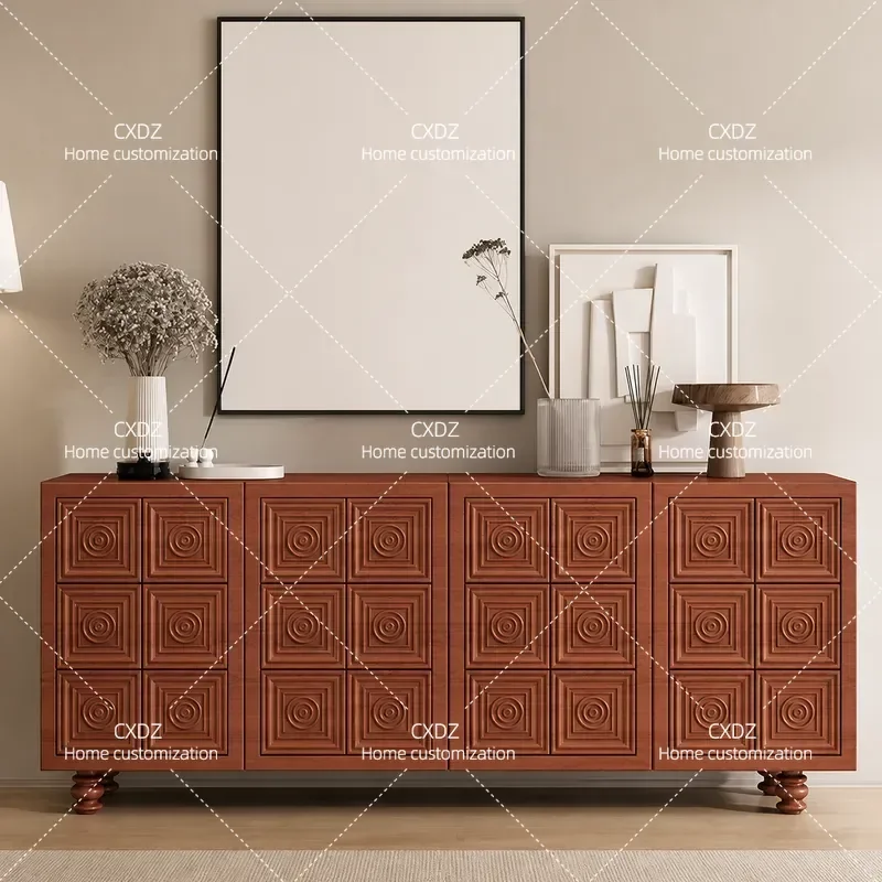 American Solid Wood Retro Entrance Cabinet High End Villa Living Room Light Luxury Storage French Engraving Wabi Sandy Wind