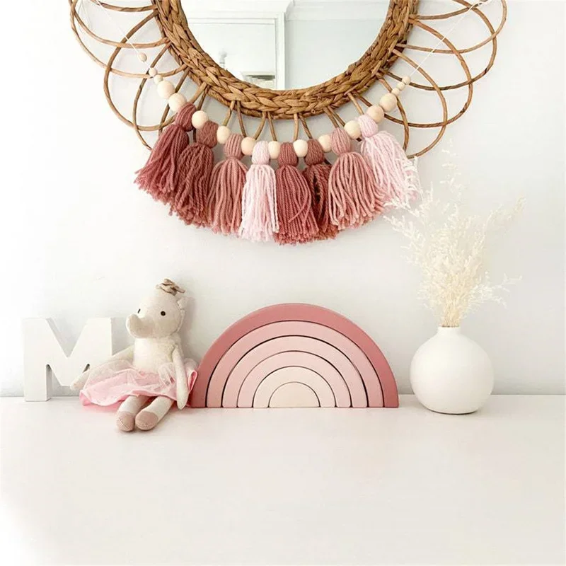 Chic Tassel Garland Various Styles Pom Garland Eco-friendly Decorative Wood Beads Pastel Banner