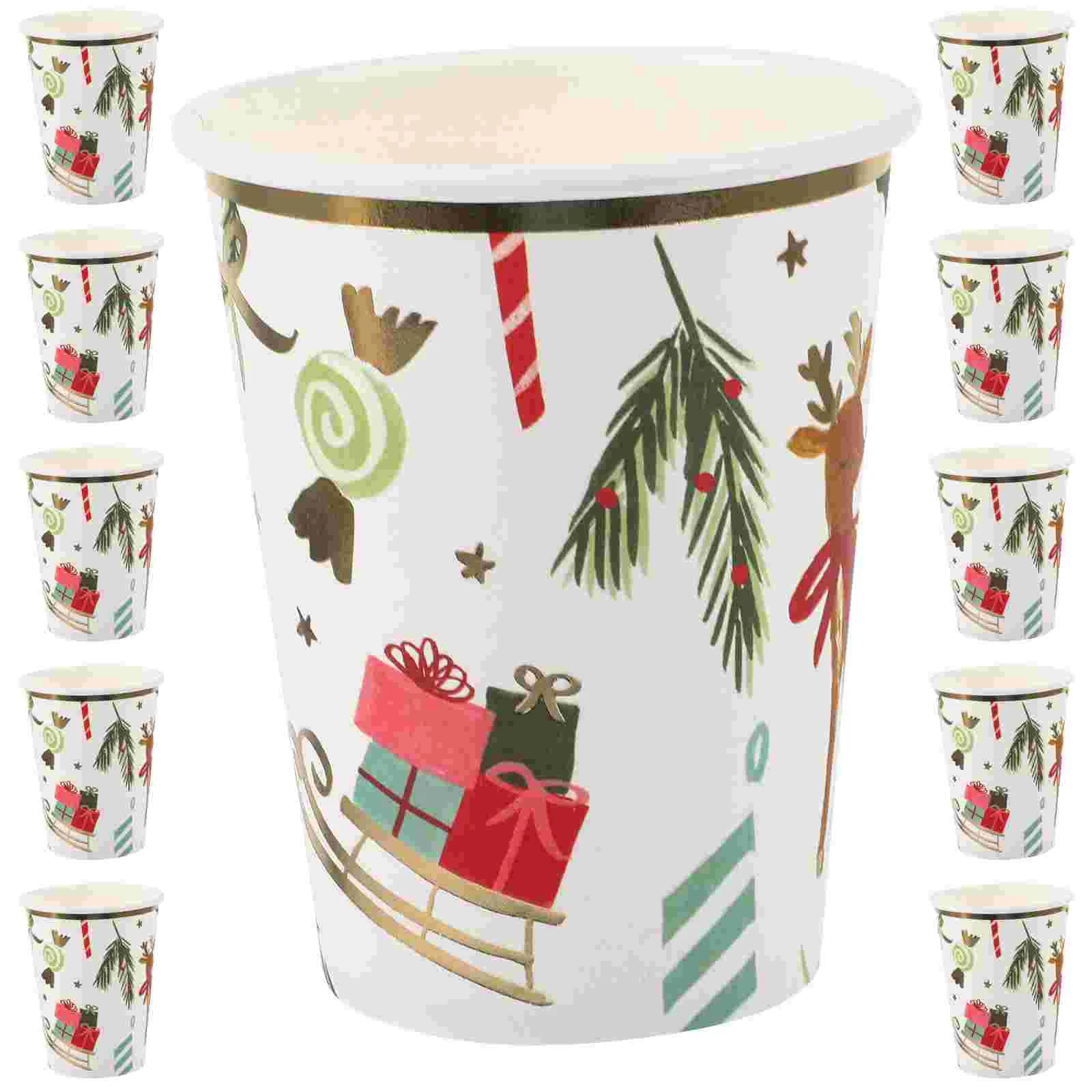 10 Pcs Christmas Party Cup Children's Disposable Theme Tableware Coffee Cups Thicken Paper Drinking Office Banquet Cream