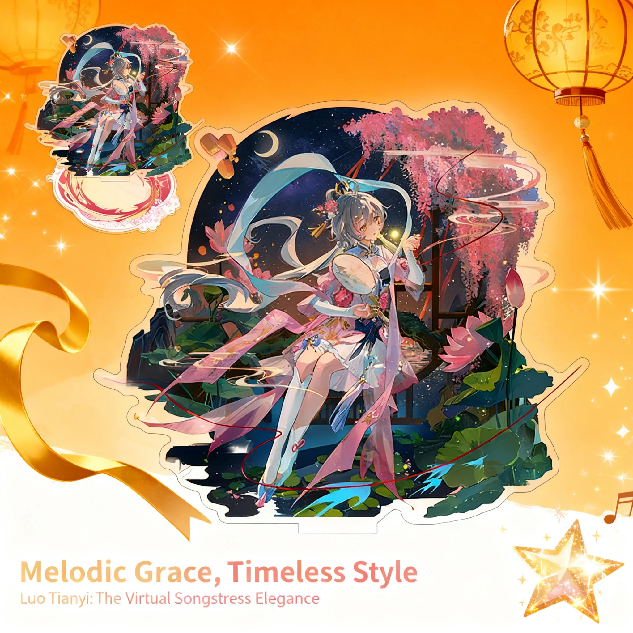 Luo Tianyi - Abanico Pequeño Luminoso del Festival Qixi, Mercancía de Anime, Soporte de Acrílico de 16 cm, Impresión de Alta Definición, Decoración