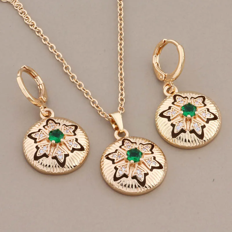 Hot Gold Color Jewelry Sets For Women Luxury Round Necklaces And Earrings Fashion Natural Zircon Vintage Earring Daily Jewelry image 2