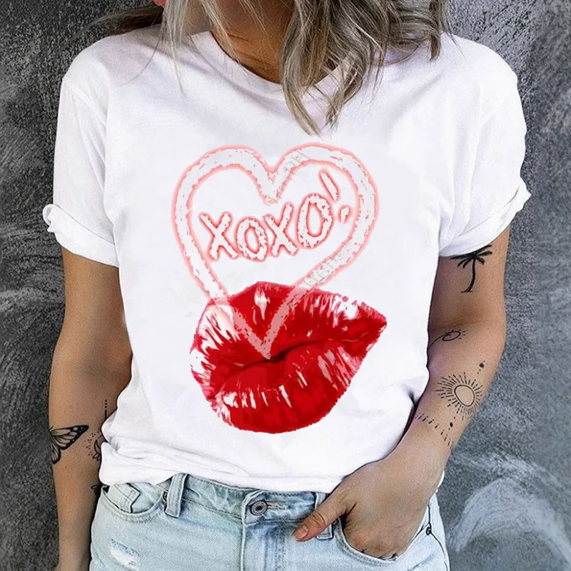 

Sexy Red Lips T Shirt New Sexy Red Lip Print Casual Cartoon T-shirt Harajuku Women Clothes Summer polyester fabric