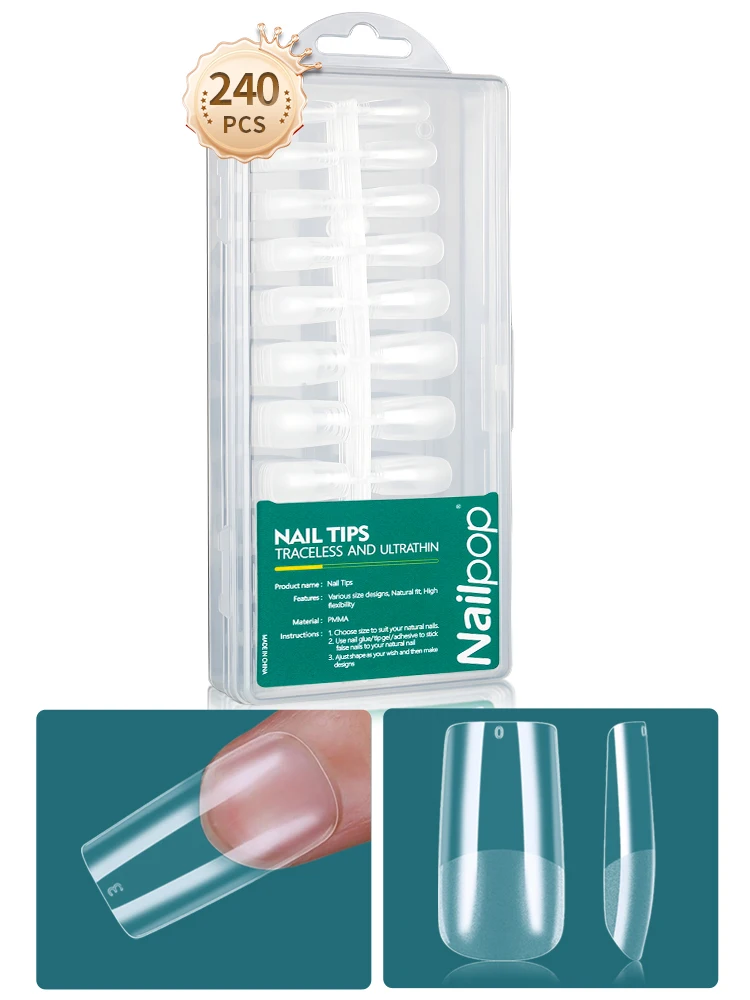 NAILPOP 240PCS Soft Gel Nail Tips Kit Full Cover Nail Extensions Vorgeformte Halbmatte Acryl Falsche Gelly Nails Salons Home DIY – Detail 1