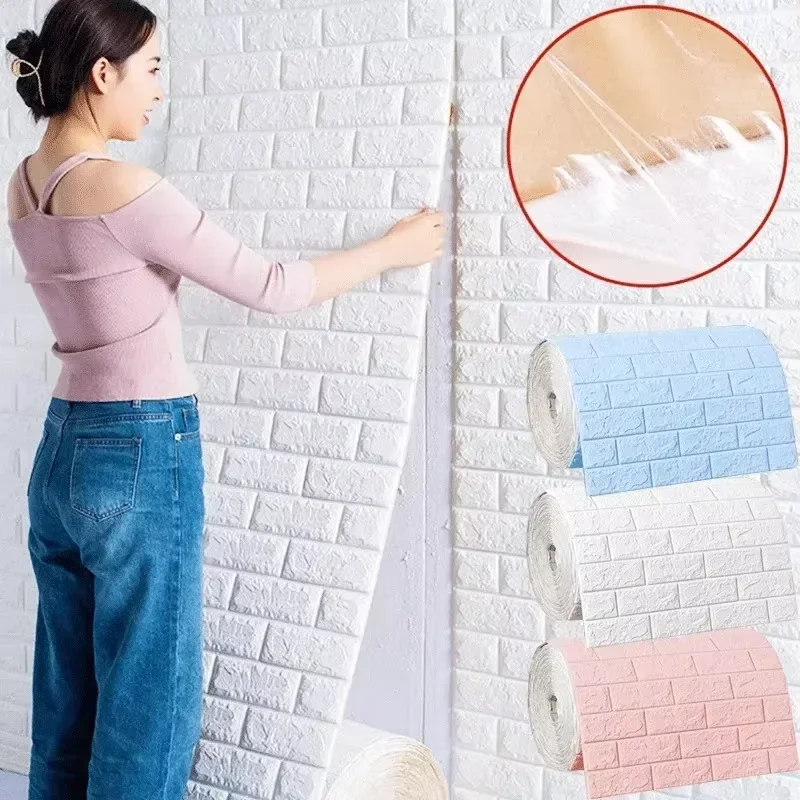 Continuous 3D Wall Stickers Self Adhesive Foam Panels Home Decor Living Room House Decoration Bathroom Brick Sticker