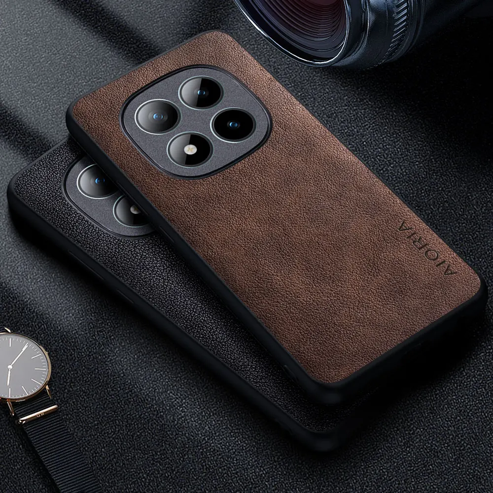 Premium Luxus Leder Handyhülle für Xiaomi Redmi Note 15 Pro Max 5G 4G Retro Business-Stil Einfarbige Schutzhülle