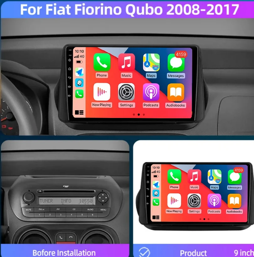 Android 14 Car Radio Multimedia Video Player Navigation For Fiat Fiorino Qubo For Citroen Nemo For Peugeot Bipper 2008-2017 GPS