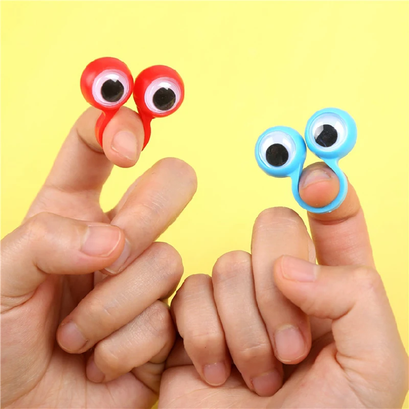 4pcs Cartoon Finger Puppet Ring Eyes Children Funny Plastic Scene Game Props Wiggle Eyes Ring Puppet Jokes Gift Kids Party Toy