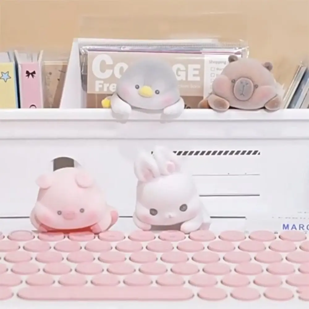 

4Pcs/8pcs/set Flocking Computer Monitor Decoration Desk Ornament Panda Dog Screen Animal Model Rabbit Penguin