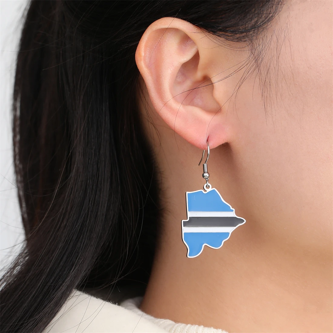 EUEAVAN Afric Botswana Map Pendant Earrings Women Stainless Steel Drip Oil Botswana Country Flag Charm Ethnics Jewelry Wholesale