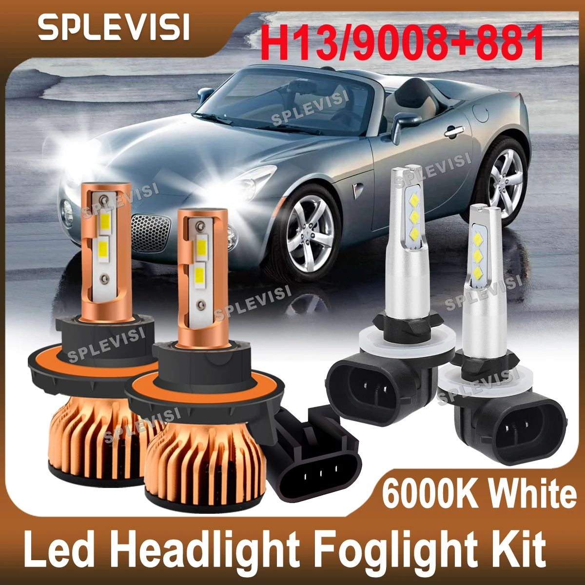 

Led Auto Lamp Headlight High Low Beam H13 Foglight 881 Combo 6000K White 40000LM Kit For Pontiac Solstice 2006 2007 2008 2009