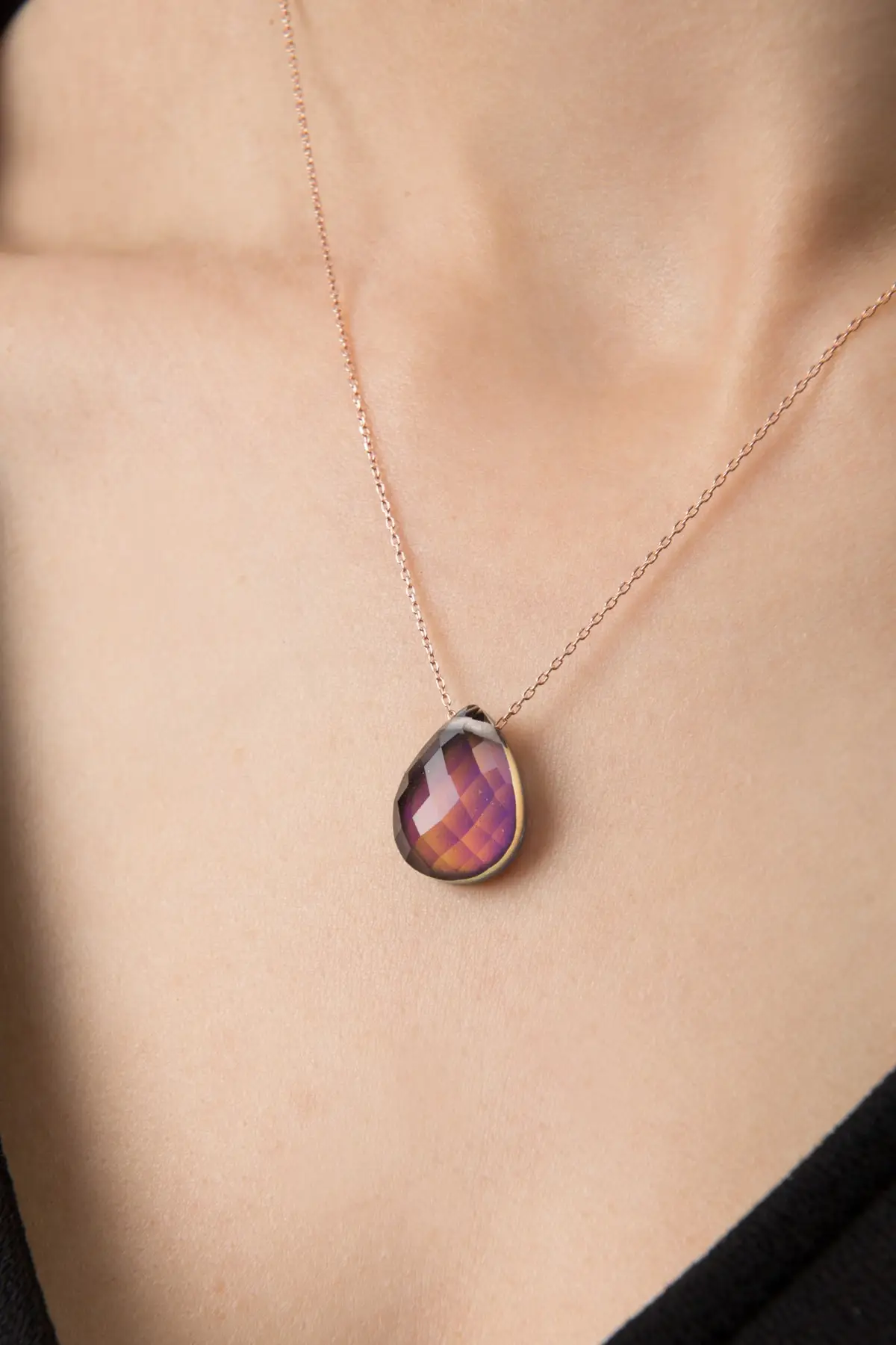 Drop Model Feel Stone Color Changing 925 Sterling Silver Necklace