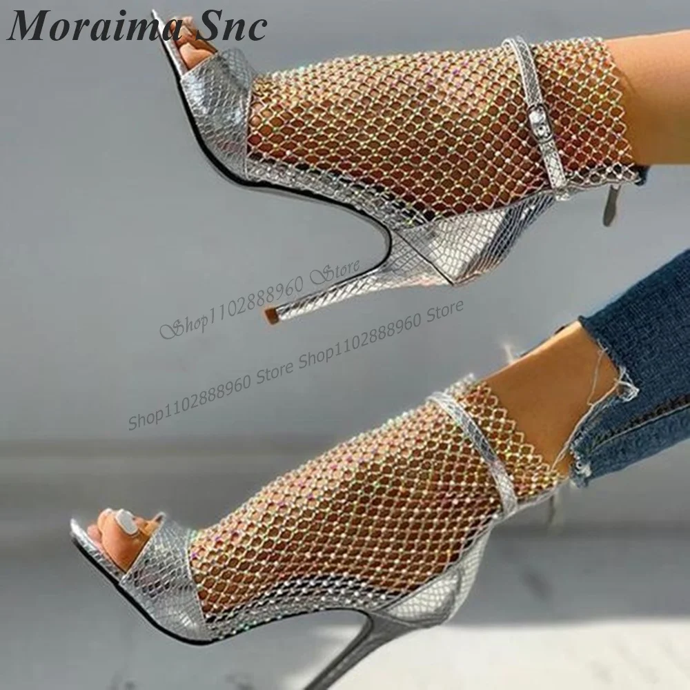 

Silver Snake Skin Hollow Sandals Cover Heel Stilettos High Heel Women Shoes Ankle Buckle Strap Peep Toe 2023 Zapatos Para Mujere