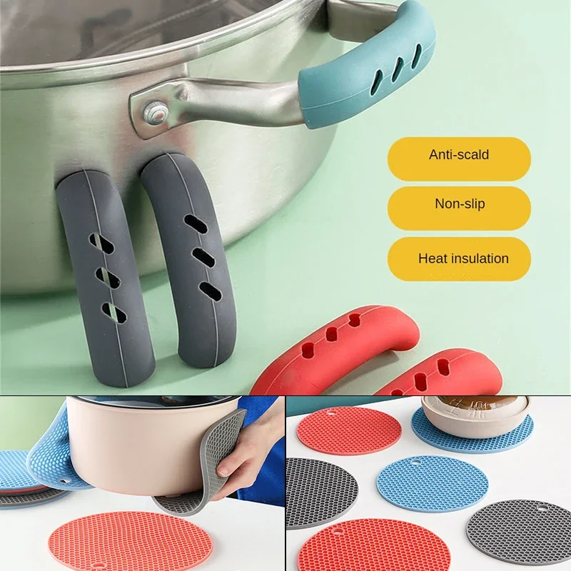 Silicone Pan Handle Cover Heat IInsulation Pad Pot Ear Clip Non-slip Steamer Casserole Pan Handle Holder Kitchen Tools