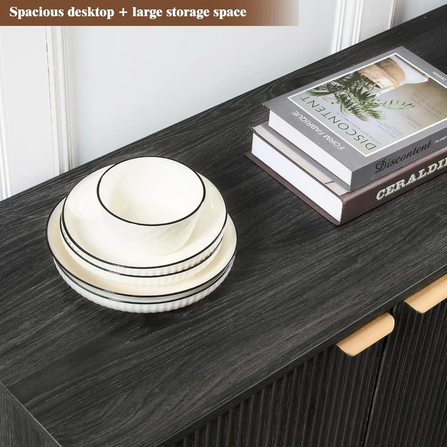 خزانة بوفيه جانبية كبيرة الحجم مقاس 63 بوصة، طاولة بوفيه حديثة، خزانة بار النبيذ مع 4 أبواب لغرفة الطعام