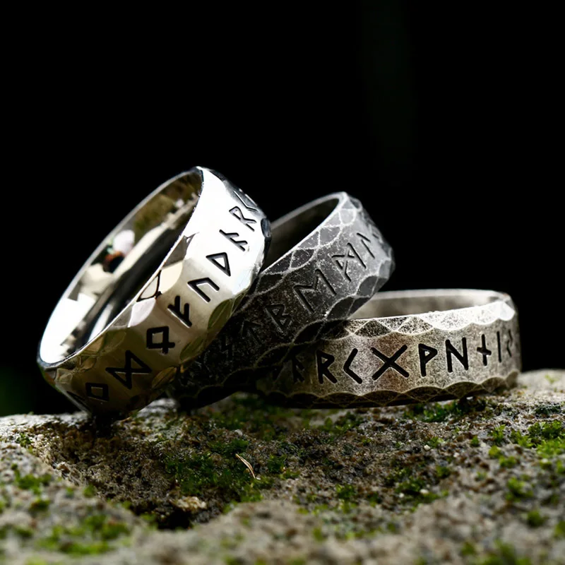 Vintage Odin Norse Viking Amulet Rune Rings For Men Fashion Stainless Steel Words Ring Wedding Jewelry Valentine\'s Days Gifts