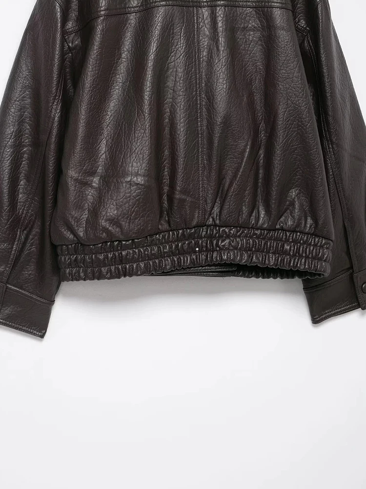 Femmes nouveau élégant col de fourrure vestes femmes à manches longues en cuir Patchwork Double boutonnage veste ample vêtements d'extérieur pour femmes