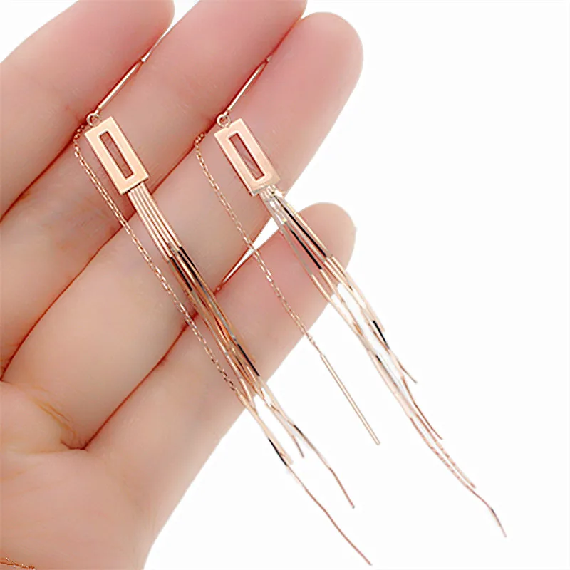Fashion new 585 purple gold square soft chain Ear line14K rose gold earrings for women exquisite gift engagement accessories