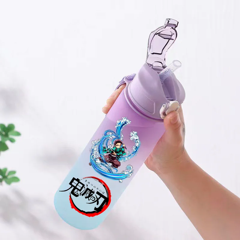 750ML Demon Slayer Cartoon Plastic Gradient Water Cup Portable Leak Proof Water Bottle Student Outdoor Sports Travel Water Cup view 4