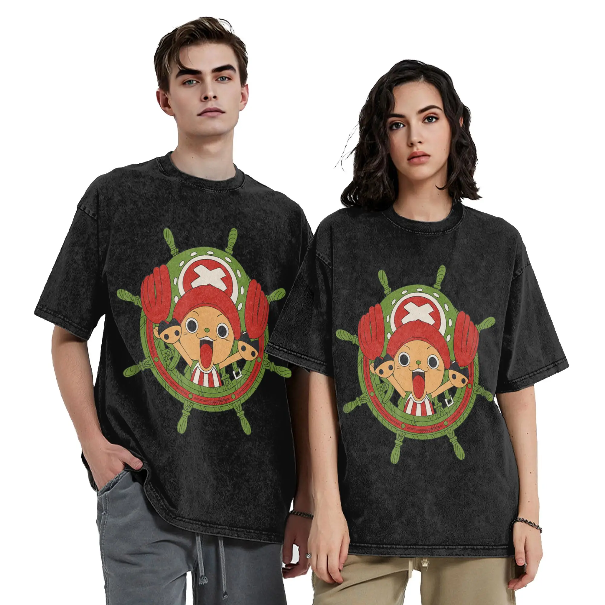 Anime Ones Pieces Christmas Chopper Washed T Shirts Streetwear T-Shirts  Tees for Men Women Short Sleeve Harajuku Graphic