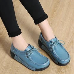 2024 Women Loafers Autumn New Lace Up Platform Casual Shoes Fashion Ladies Non-slip Walking Shoes Female Rocking Shoes Size 41